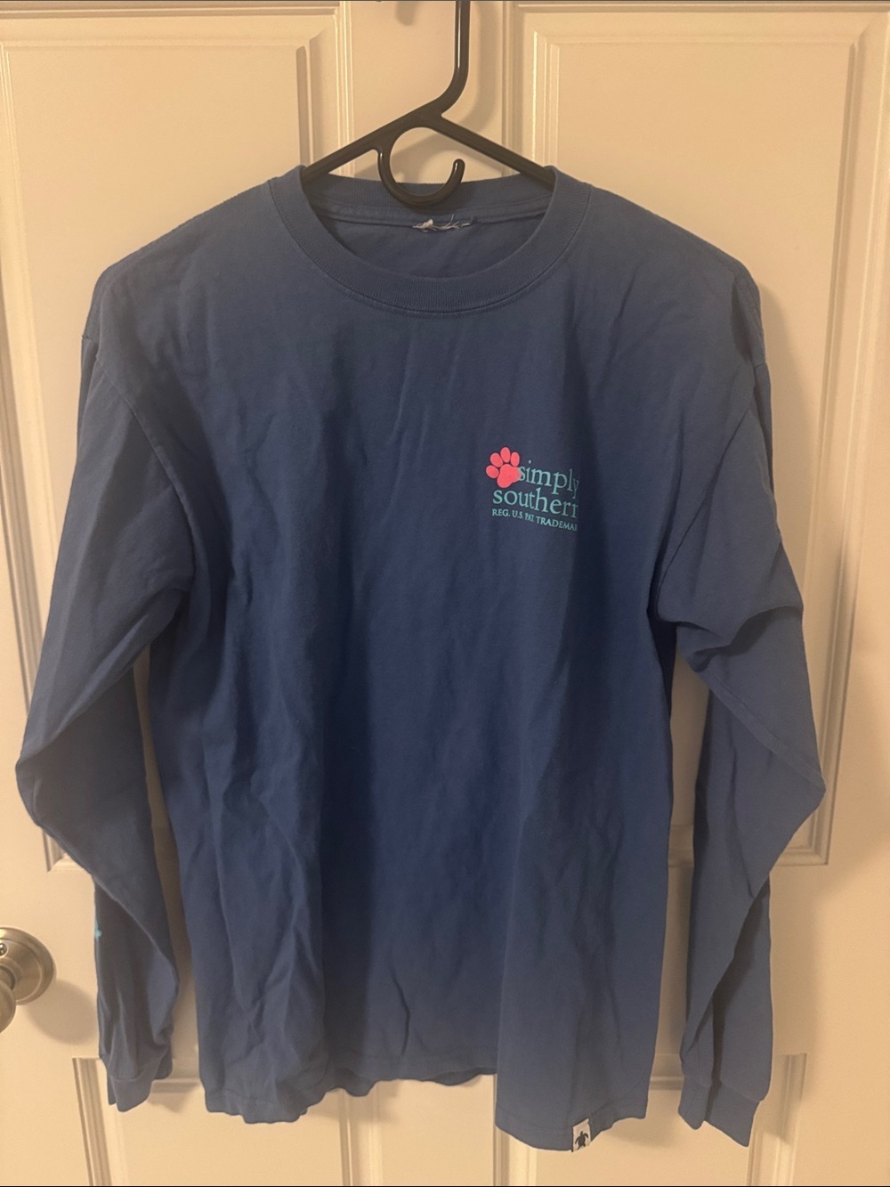 Simply Southern Navy Long Sleeve Tee with Pink & Teal Logo
